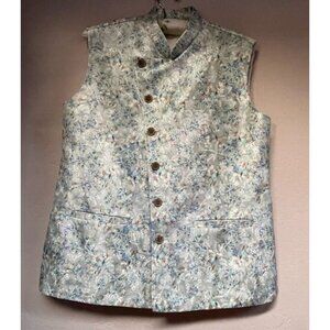 Womens Asymmetric Button Mandarin Collar Floral Vest Jacket Size 42 Lightweight